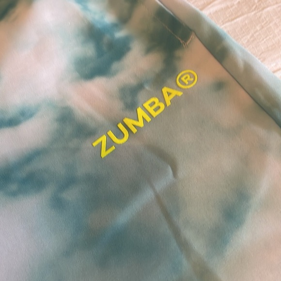 Zumba aqua and white tie dye shorts with neon yellow accents - Picture 3 of 6